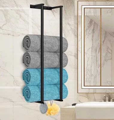 Produktbild von Famanu Handtuchregal Wandmontage - Platz für 6 Badetücher, Schwarz