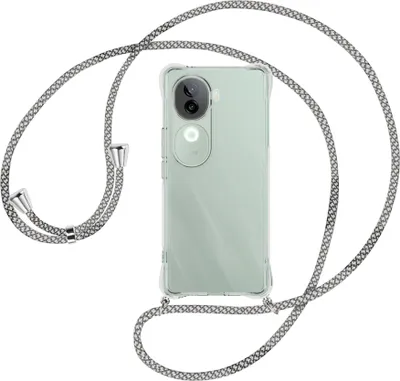Produktbild von Handykette Backcover-Schutzhülle mit Band (Metall silberfarben) für Vivo iQOO Z9S 5G - weiß/grau kariert