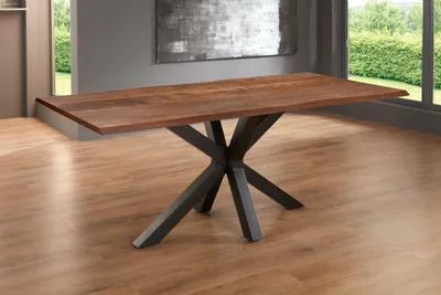 Produktbild von Esstisch Baumkante massiv Akazie nussbaum 260 x 100 Spider-Gestell schwarz SPYRO