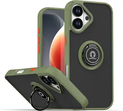 Produktbild von Hülle für iPhone 17 Matte Transluzent TPU Stoßfest Schutzhülle mit Ring Halter Ständer Grün