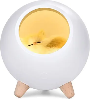 Produktbild von Habarri | Kinder Nachtlicht - Nachtlampe mit Kätzchen - für Kinderzimmer - Weiß - mit Micro-USB-Aufladung