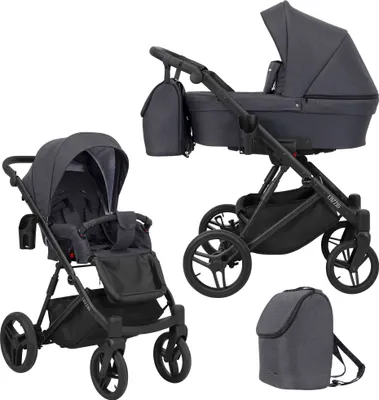 Produktbild von Kinderwagen LAZZIO Sportwagen Babywagen Babyschale Komplettset Kinder Wagen Set 2 in 1 (anthrazit, Rahmenfarbe: Schwarz)