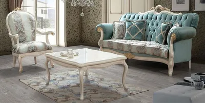 Produktbild von Casa Padrino Luxus Barock Wohnzimmer Set Türkis / Braun / Cremefarben / Gold - 2 Sofas mit Muster & 2 Sessel mit Muster & 1 Couchtisch - Wohnzimmer Möbel im Barockstil - Edel & Prunkvoll