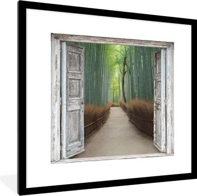 Produktbild von MuchoWow® Gerahmtes Poster Bambus - Japan - Aussicht - Wald 40x40 cm - Poster mit Schwarzem Bilderrahmen Wandposter Rahmen Foto Bilder - Poster - Plakat im Rahmen