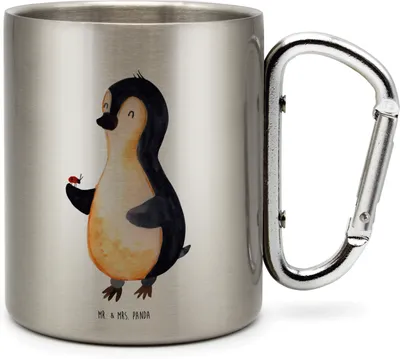 Produktbild von Mr. & Mrs. Panda Teetasse Pinguin Marienkäfer - Transparent - Geschenk, Thermobecher, thermotasse, Isolierbecher, Edelstahl-Thermobecher, Liebe, Lebensfreude, Pinguine
