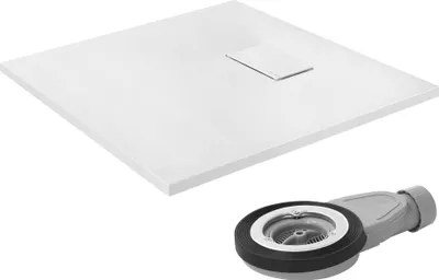 Produktbild von LuxeBath Duschwanne 80x80cm Weiß Extra flache SMC Duschtasse Brausewanne Brausetasse mit Anti-Rutsch-Oberfläche & Ablaufgarnitur einfache Montage