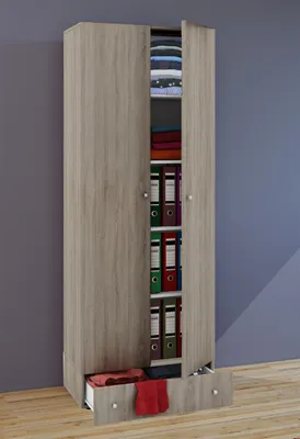Produktbild von VCM Holz Kleiderschrank | 5 Fächer mit Schublade | 2 Drehtüren | Maße ca. B. 70 x H. 196 x T. 40 cm – Vandol S