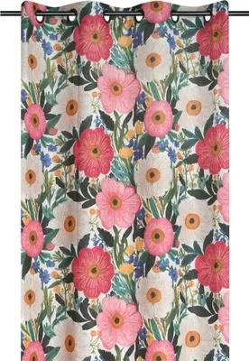 Image de STOF | rideau - 135 x 260 cm - rose - vert - manière colorée - bleuets - tulipes - oeillets pratiques