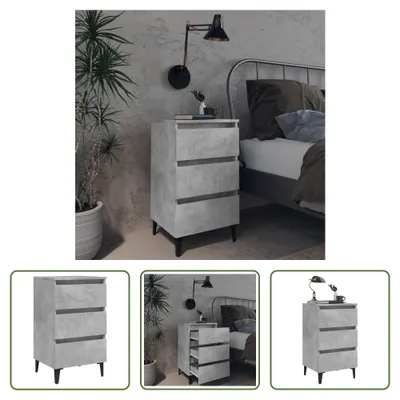 Produktbild von The Living Store Nachttisch mit Metallbeinen Betongrau 40x35x69 cm