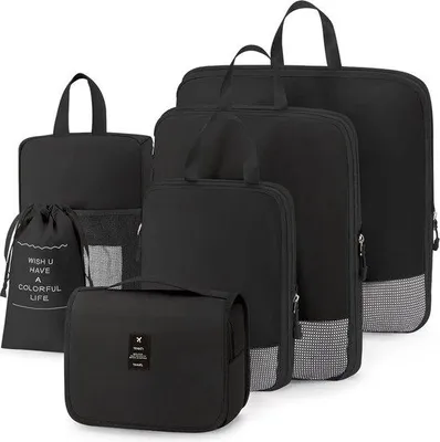 Immagine prodotto di Set di borse da viaggio, 6-7 pezzi, accessori da viaggio, nero, sistema di compressione