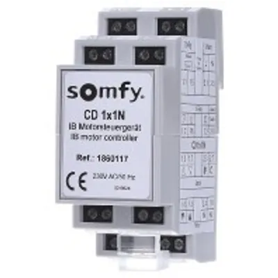 A close-up studio shot of a Somfy motor controller.