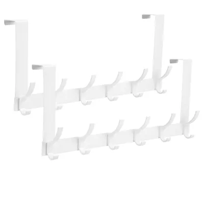 Produktbild von Über-Tür-Garderobenhaken 6-fach – 2er Set Türhaken Weiß, Tür-Handtuchhalter & Kleiderhaken für Bad & Zuhause, geräuschlos & platzsparend