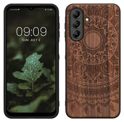 Produktbild von kwmobile Handyhülle für Samsung Galaxy A26 5G Hülle Holz - Case mit TPU Bumper - Stoßfestes Hardcase - Schutzhülle Cover in Dunkelbraun