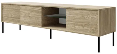 Produktbild von Selsey Modity - TV-Schrank 3-türig mit Glasregal und Beleuchtung, 175 cm, Holzoptik Eiche