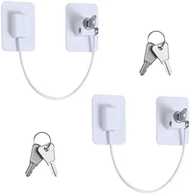 Produktbild von PolkaHome® 2 Stück Kindersicherheitsschlösser für Fenster, Türen und Schränke – Starkes Klebeschloss mit 4 Schlüsseln, 25,7 cm, Weiß