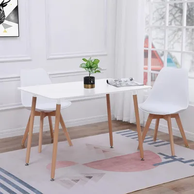 Productafbeelding van Eetset bestaande uit een eettafel met 2 stoelen, rechthoekig, 110 cm, wit, MDF/massief beuken hout