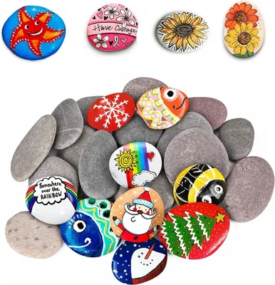 Imagen del producto de Piedras naturales lisas para pintar, 20 unidades, grandes guijarros de colores, ideales para arte mandala