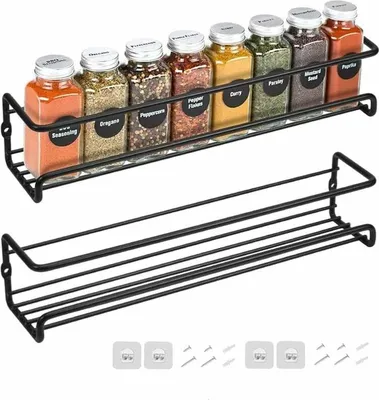 Produktbild von Set mit 2 wandmontierten Gewürzregalen aus Metall mit Schraubbefestigung, schwarz