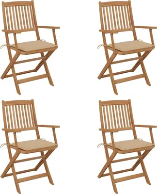 Image de Chaises pliables de jardin lot de 4 avec coussins Bois d'acacia