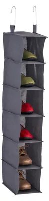 Image de Étagère suspendue pour armoire, 6 compartiments, en tissu, H x l x P : 99 x 15 x 30 cm, 2 crochets, petit compartiment pour chaussures, gris