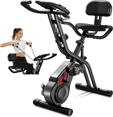 Immagine prodotto di Cyclette, macchina per home fitness 5 in 1, capacità di carico di 300 libbre, supporto per la schiena, cyclette per allenamento indoor per la palestra di casa,