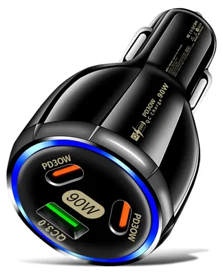 Autolader 90 W USB-C QC3.0/PD30W, 3 Ports, schwarz