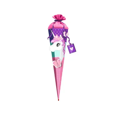 Produktbild von 3D-Schultüte zum Selbstbasteln Einhorn Zaubermähne 80 cm 6-eckig Rot(h)-Spitze Filzverschluss
