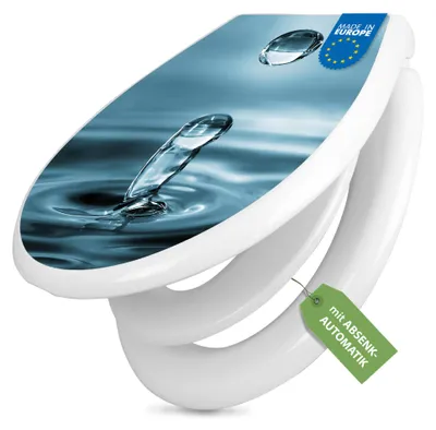 Produktbild von banjado Familien WC Sitz weiß mit Kindersitz und Absenkautomatik und Motiv Wassertropfen [TDWK 10139]