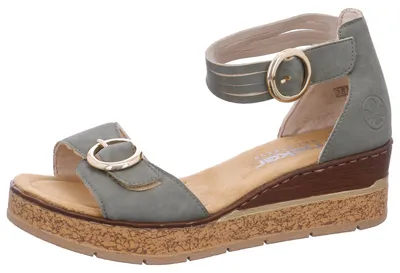 Produktbild von Rieker Damen Sandalette mit Fesselriemen und Keilabsatz 63780, Größe:38 EU, Farbe:Grün