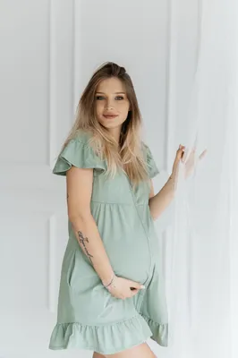 Produktbild von DOLCE SONNO Stillnachthemd Damen Kurzarm Baumwolle Mutterschaft Nachthemd Umstandskleid Umstandsnachthemd für Schwangere oder Stille - ARICA SAGE XL