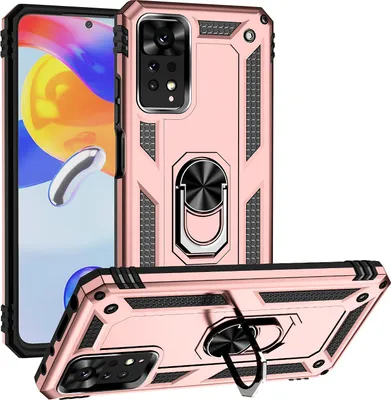Produktbild von Redmi Note 11 Pro Hülle, Dual Layer Robust Militäre Schutzhülle mit Ringhalterung Ständer für Xiaomi Redmi Note 11 Pro / Note 11 Pro 5G Rosa