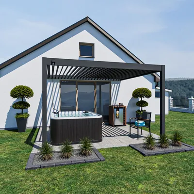 Produktbild von Weide Deluxe Wand-Pergola Voll-Aluminium 3,6x4m mit Lamellendach anthrazit