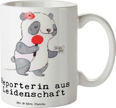Produktbild von Mr. & Mrs. Panda Pott Reporterin Leidenschaft - Weiß - Geschenk, Tasse mit Spruch, Trinkbecher, Becher, Kaffeebecher, Kaffeetasse