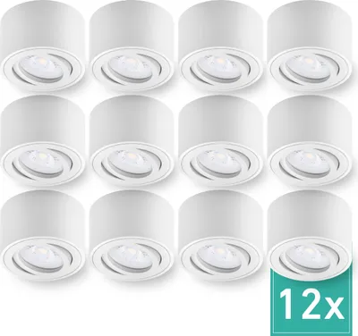 Produktbild von 12er Set Oktaplex Aufbaustrahler Alu flach & schwenkbar inkl. LED Modul 3000K warmweiß - Aufbauspot weiß