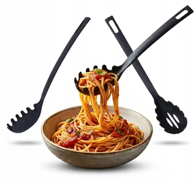 Produktbild von Robuster schwarzer Nudellöffel für Spaghetti 28,4 cm