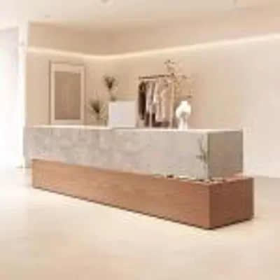 Image de Comptoir d'accueil pour location de vacances, comptoir de caisse, comptoir sobre, comptoir au style t discret 160 × 60 × 100 cm
