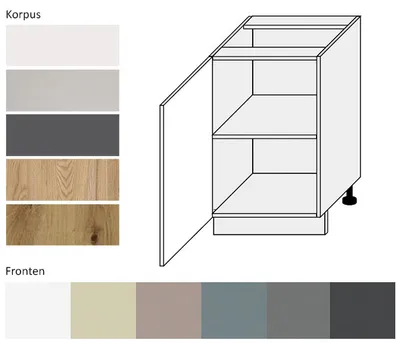 Image de Meuble bas Q-D1D/50 à 1 porte, 50 cm – Couleur du corps et de la façade au choix