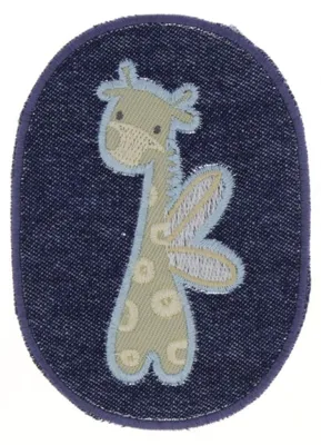 Produktbild von Bügelbild mit Giraffen-Motiv aus Jeansstoff, 16 x 10.5 cm