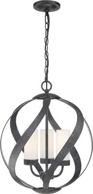 Produktbild von Pendelleuchte außen Metall Glas E14 IP44 H: max. 303,8 cm Schwarz Antik Weiß 3-flammig Kugelschirm rund