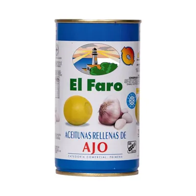 Produktbild von El Faro | Grüne Oliven gefüllt mit Knoblauchpaste | Intensiv-würzig | Spanische Tapas | 350 g / 150 g Abtropfgewicht