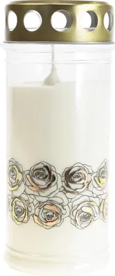 Produktbild von Grablicht mit Rosenmotiv und Wetterschutzdeckel für lange Brenndauer