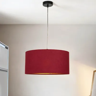Produktbild von Pendelleuchte mit Schirm Rot Gold Ø40cm Retro rund AIMEE Wohnzimmer Schlafzimmer Hängelampe