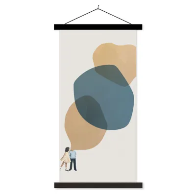 Produktbild von MuchoWow® Textilposter Wolken - Retro - Mädchen 60x120 cm mit schwarzem Rahmen - Magnete