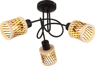Produktbild von NOWA Deckenleuchte Metall schwarz matt, Bambus naturfarben, schwarz matt, ø: 400mm, H: 260mm, exkl. 3x E14 LED 10W 230V