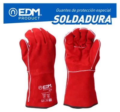 Image de Gant de soudeur en cuir croûte cousu avec fil Polyamide taille 10 edm