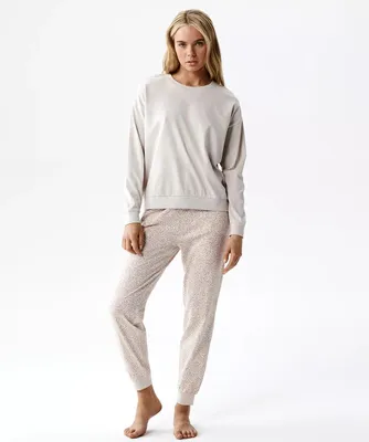 Productafbeelding van Damespyjama Atlantic, klassiek print, zacht, 100% katoen, roze/beige, maat M