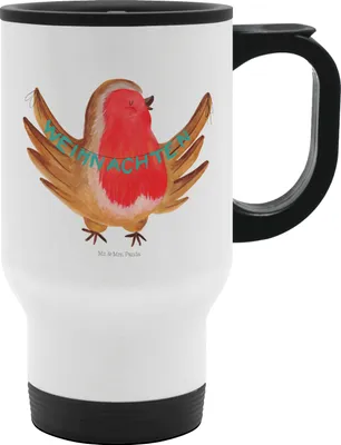 Produktbild von Mr. & Mrs. Panda thermosbecher Rotkehlchen Weihnachten - Weiß - Geschenk, Autobecher, Vogel, Thermobecher Auslaufsicher, To Go Becher, Weihnachtsgruß, Winter, Frohe