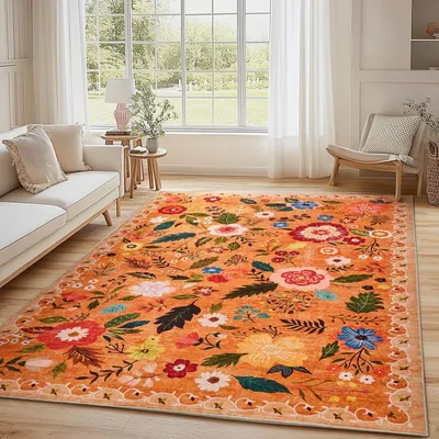 Obrázok produktu pre Koberec 140x200 cm - Vintage kvetinový vzor - Nízky vlas - Protišmykový - Mäkký