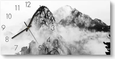 Produktbild von DEQORI Glasuhr 60x30 cm Zahlen 'Huangshan im Nebel' Wanduhr Glas Uhr Design leise Küchenuhr