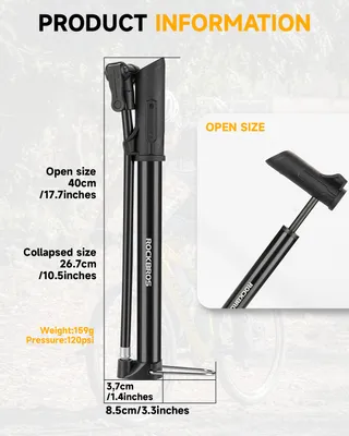 Produktbild von ROCKBROS Rahmenpumpe Mini Fahrradpumpe, Fußpumpen, 120 PSI / 8,27 Bar, ca. 159g, Alu